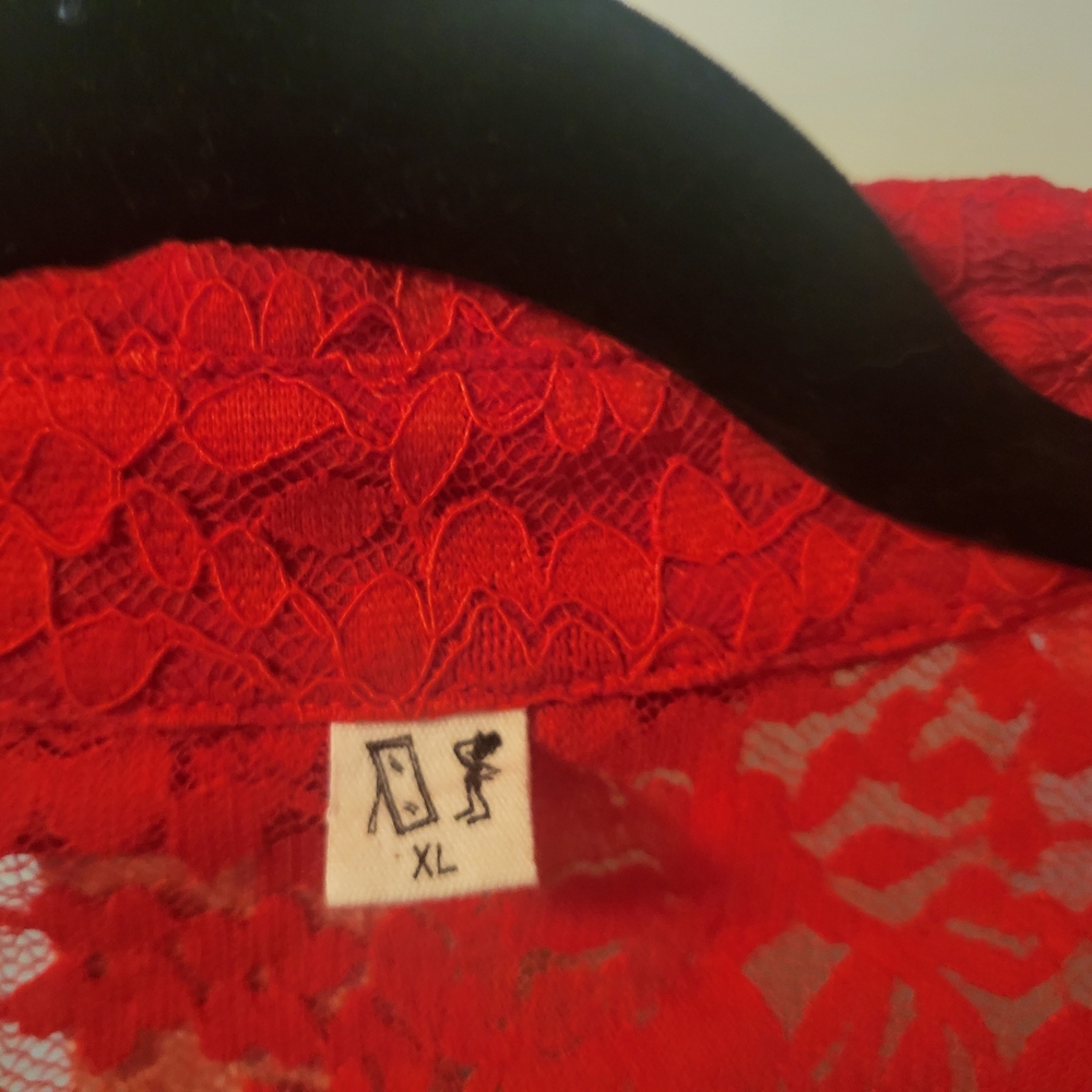 Red Lace Button-Up Blouse - Picture 3 of 3